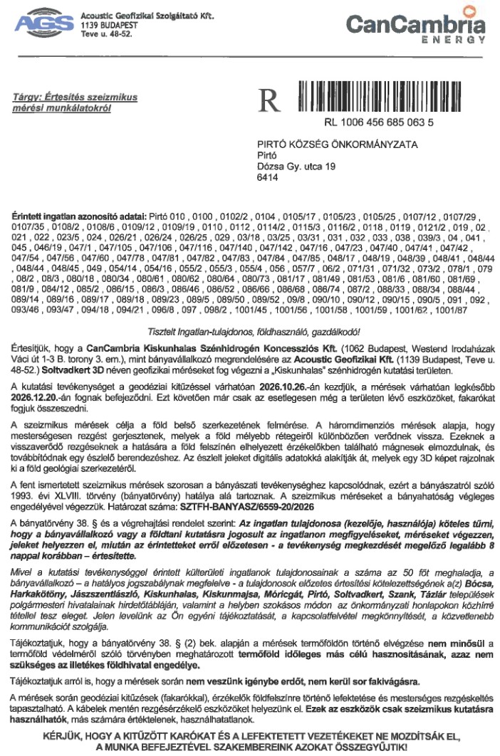 szeizmikus meresek hirdetmeny