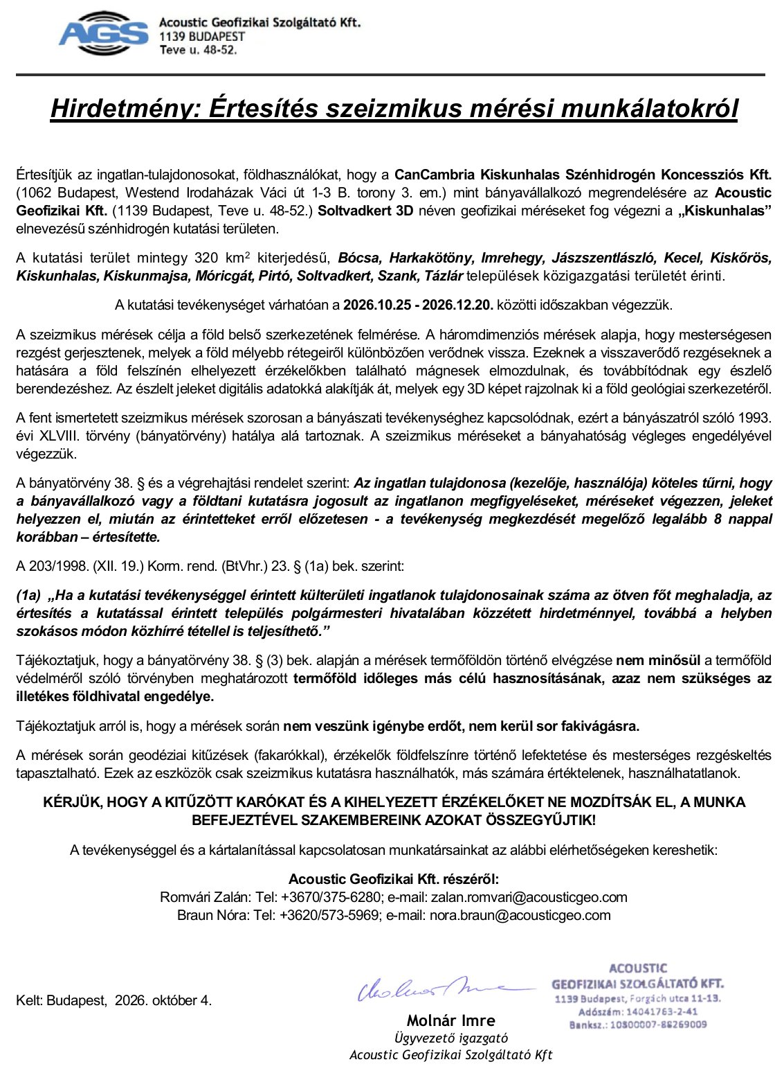 szeizmikus meresek hirdetmeny